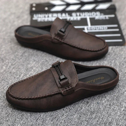 Mezze pantofole da uomo in pelle Scarpe casual da uomo traspiranti estive Scarpe da guida pigre slip-on Comode mocassini da passeggio Mocassini