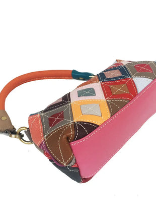 Borsa da Donna alla Moda, Borsa per Telefono in Vera Pelle Colorata con Motivo a Quadri, Borsa a Spalla e Tracolla