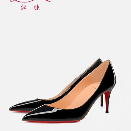 Tacchi alti eleganti da donna neri Fondo rosso lucido Tacchi da donna di marca di lusso 2025 tendenza Punta a punta Décolleté da festa sexy Scarpe da donna