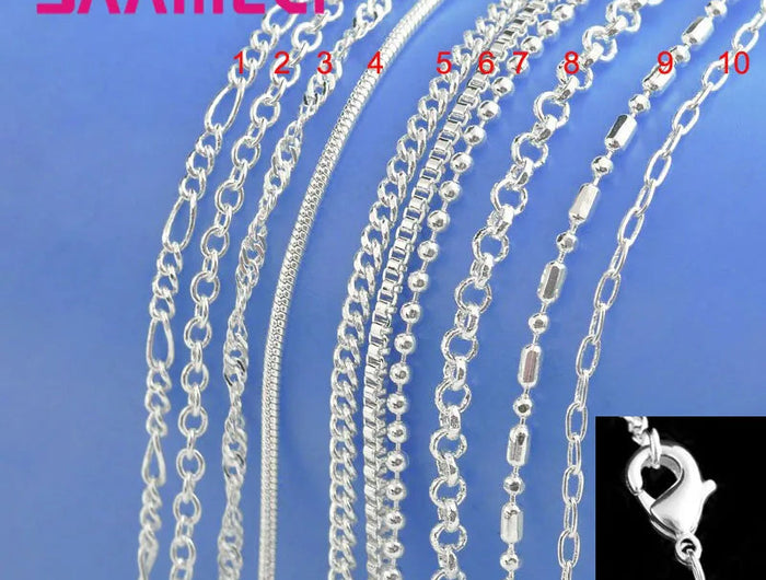 100% Authentic Genuine 925 Sterling Silver Link Chain Necklace with Lobster Clasps fit Men Women Pendant 10 Designs 16-30 Inches PlatiNum