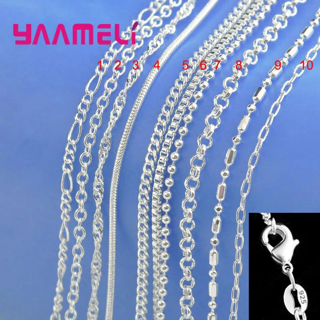 100% Authentic Genuine 925 Sterling Silver Link Chain Necklace with Lobster Clasps fit Men Women Pendant 10 Designs 16-30 Inches PlatiNum