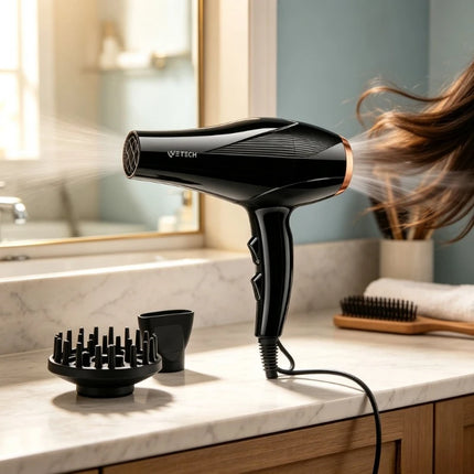 WETECH 2000W High Power Professional Hair Dryer Negative Ion Care Blow Dryer Cool Shot Function With Concentrator Nozzle Diffuser Salon Household Travel Hair Styling Tool Adjustable Heat And Speed 100‑240V Universal Voltage