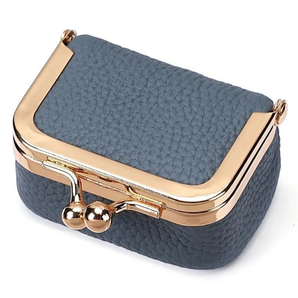 Genuine Leather Kiss Lock Coin Purse Solid Color Multifunctional Leather Jewelry Bag Mini Square Small Item Bag Jewelry Storage PlatiNum