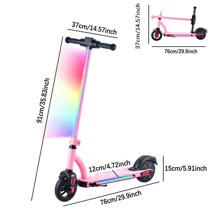 Monopattino elettrico AATOTMGO per bambini dai 6 ai 12 anni. Velocità massima: 16 km/h. Raggio d'azione: da 10 a 15 km. Pieghevole. Potenza: 125 W. 3 velocità, luci a LED, carico massimo: 70 kg.
