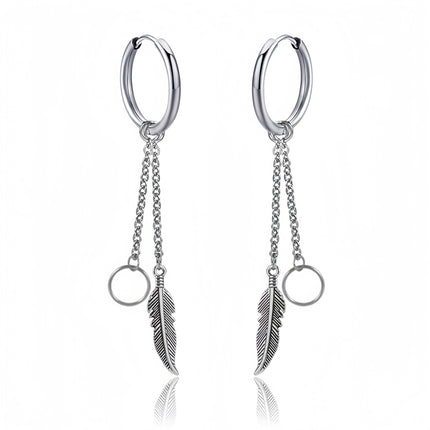 Long Hanging Crosses Leaves Pendants Hoops Woman Earrings Man Vintage Stainless steel Hip Hop Ear Piercing Jewelry Accessories PlatiNum