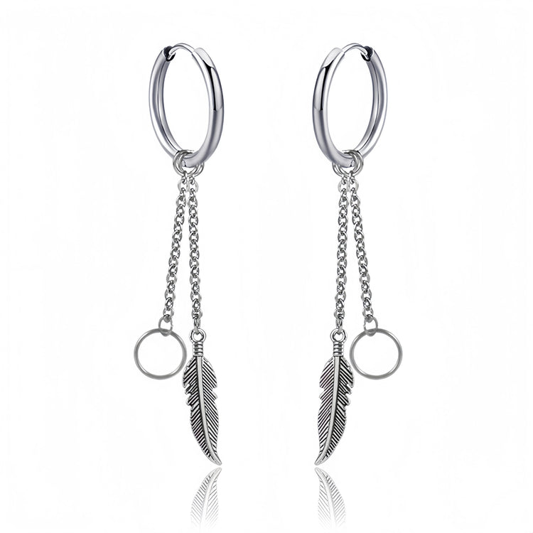 Long Hanging Crosses Leaves Pendants Hoops Woman Earrings Man Vintage Stainless steel Hip Hop Ear Piercing Jewelry Accessories PlatiNum