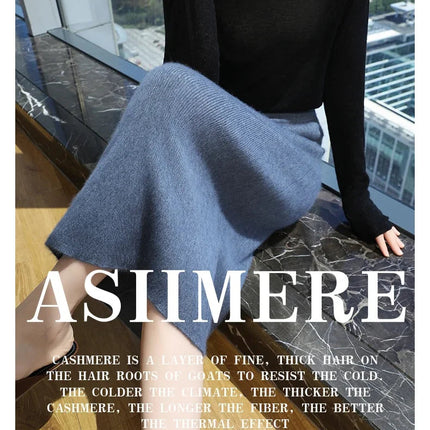 Quality Mink Cashmere Skirt Women's High Waist Slim Hip Skirt Chinese Cheongsam Knit Skirt Fashion All-Match Sweater PlatiNum