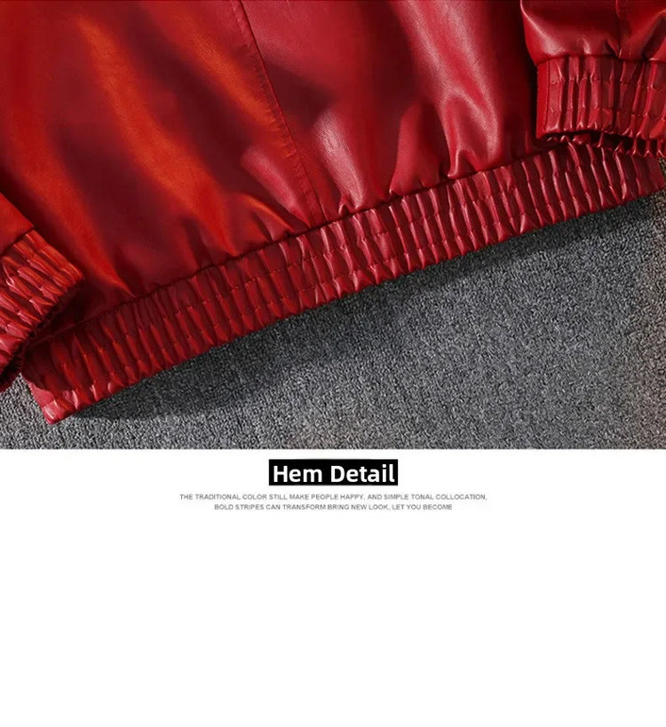 2026 New Men's American Racing Style Printed Leather Jacket Fashion Stand Collar Motorcycle Biker Coat Casual Outerwear PU