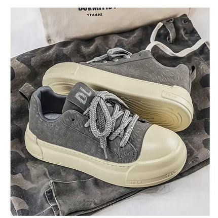 Toe Thick Sole Platform Men Sneakers Lace Up Patchwork Fashion New Trend Casual Trainer Shoes Thick Bottomed All Season