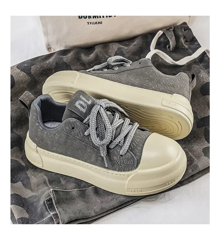 Toe Thick Sole Platform Men Sneakers Lace Up Patchwork Fashion New Trend Casual Trainer Shoes Thick Bottomed All Season