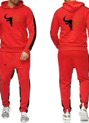 2025 Spring And Autumn Men's sport bull pattern Logo Print Daily Commute Simple Sports Comfortable Hoodies Pants Suits PlatiNum