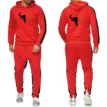 2025 Spring And Autumn Men's sport bull pattern Logo Print Daily Commute Simple Sports Comfortable Hoodies Pants Suits PlatiNum