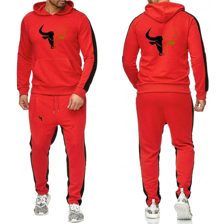 2025 Spring And Autumn Men's sport bull pattern Logo Print Daily Commute Simple Sports Comfortable Hoodies Pants Suits PlatiNum