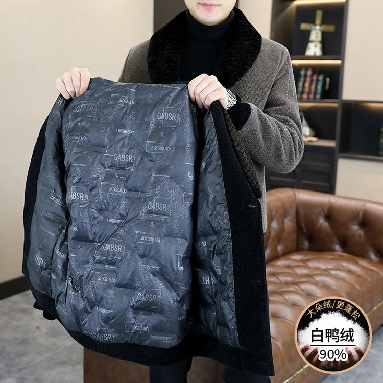 Casual Winter Men's Slim White Duck Down Jackets Warm Short Fur Collar Puffer Woolen Coat Outwear Thicken Windproof Top Clothing