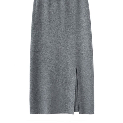 Women Pure Cashmere Long Skirts Spring Autumn Winter Straight Thick Skirts 100% Cashmere Knit Split Skirts PlatiNum