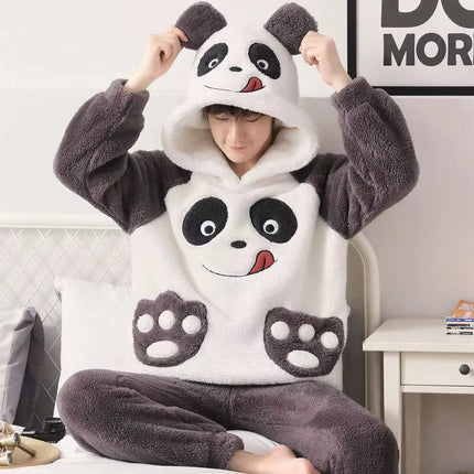 New 2026 Couple Pajamas Set Women's Thickened Fleece-lined Coral Velvet Men Sleepwear For Winter Cute Cat Homewear