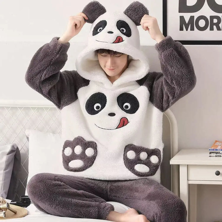 New 2026 Couple Pajamas Set Women's Thickened Fleece-lined Coral Velvet Men Sleepwear For Winter Cute Cat Homewear