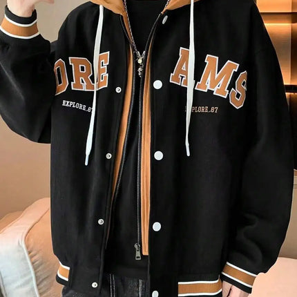 Men's Autumn New Brand All-match Student Letter Hooded Jacket Trendy Women High Quality Varsity Baseball Uniform Jacket