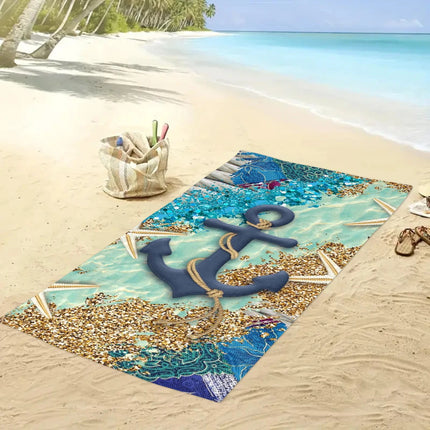 1pc Ocean Element Printed Beach Towel, Starfish Boat Anchor Gym Workout Towel For Travel Pool Yoga