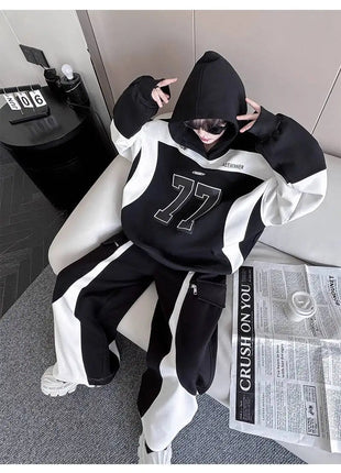 LUZHEN Street Wear Sports Two-piece Sets Men's Fashion Autumn 2025 New Color Contrast Splicing Loose Casual Pants Hoodies JY3686 PlatiNum