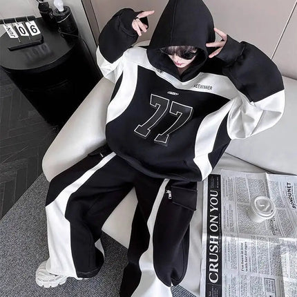 LUZHEN Street Wear Sports Two-piece Sets Men's Fashion Autumn 2025 New Color Contrast Splicing Loose Casual Pants Hoodies JY3686 PlatiNum