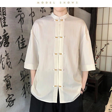 Camicia sottile estiva da uomo in stile giapponese tradizionale retrò in lino a maniche corte traspirante comoda camicia casual da uomo alla moda