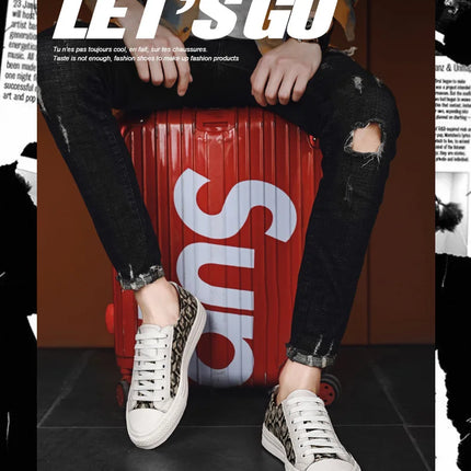 New Shoes for Men Genuine Leather Patchwork Casual Shoes Trend Flat Skateboard Shoes Youth Cool Lace-up Sneakers
