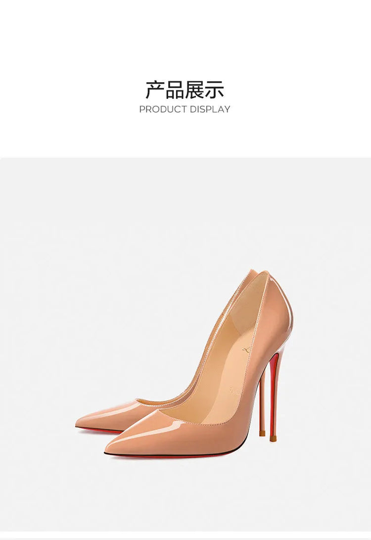 Nuovo cuoio laccato rosso tacco fine a punta bocca superficiale versatile tacco alto scarpe singole nere sexy scarpe da donna moda festa platinumshop