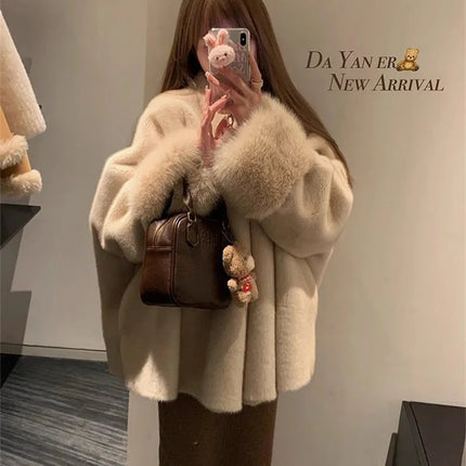 2026 Imported Velvet Mink Fur Coat With Mink Fur Collar,Temperament  Medium Length Fur Jacket Women