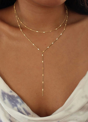 Lariat Gold Necklace for Women Teen Girls Mom, Dainty Long Necklace 14k Gold Plated STAINLESS STEEL Y-Shaped Pendant Necklaces PlatiNum