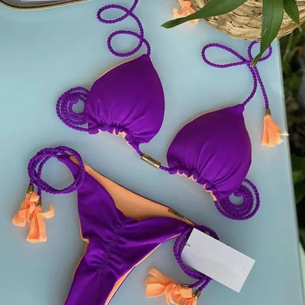 Nuovo Bikini da Donna Multicolore con Triangolo e Laccetti sulla Schiena platinumshop