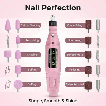 18-in-1 Electric Nail Drill Kit, Low-Noise USB Manicure & Pedicure Set with 18 Grinding Heads for Gel Removal, Polishing, Cuticle Care & Nail Art, Professional Salon & Home Use