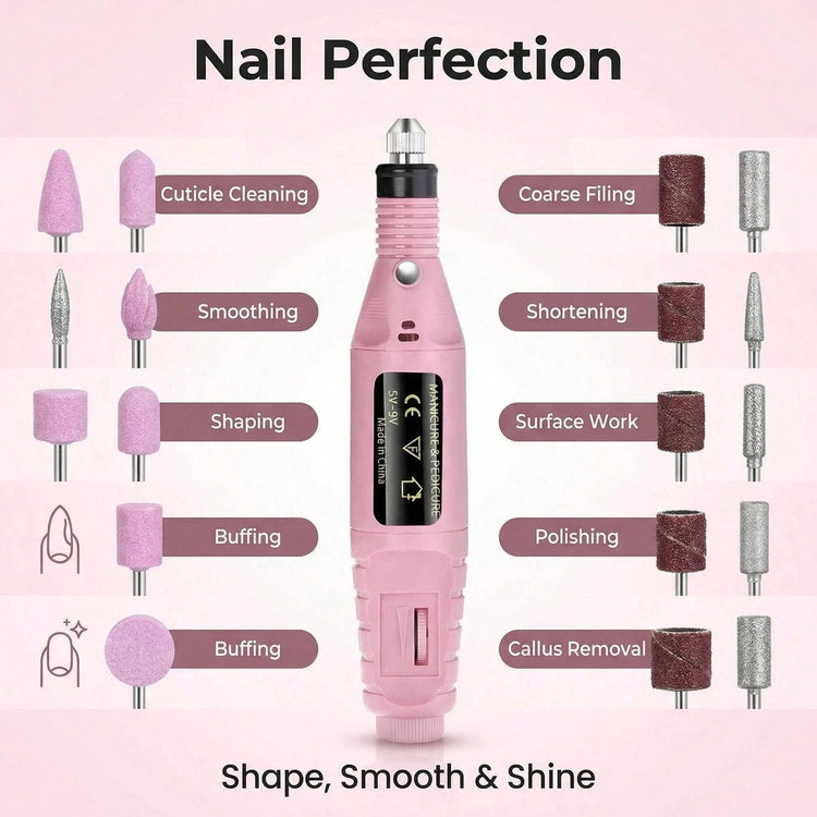 18-in-1 Electric Nail Drill Kit, Low-Noise USB Manicure & Pedicure Set with 18 Grinding Heads for Gel Removal, Polishing, Cuticle Care & Nail Art, Professional Salon & Home Use
