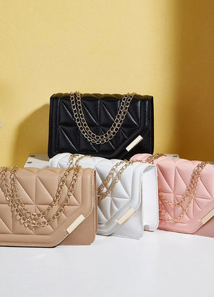 Trendy Embroidered Square Bag  - Diamond Pattern Shoulder Purse with Chain Strap & Magnetic Closure PlatiNum