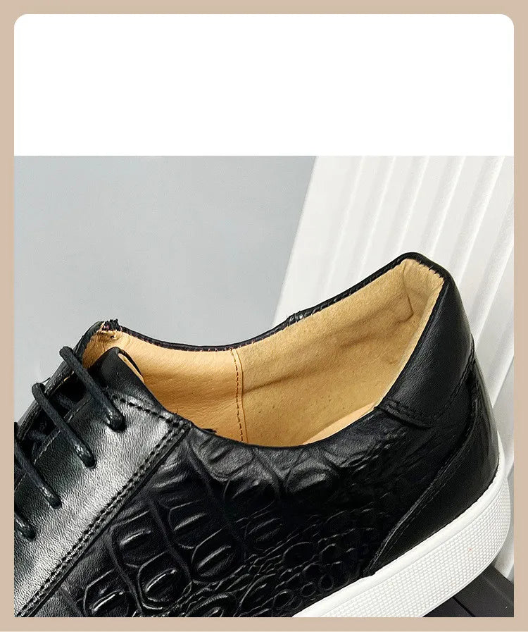 Newest 2025 Spring Men Genuine Leather Casual Sneakers Lace Up Handmade Crocodile Design Men Daily Leather Footwear Purple