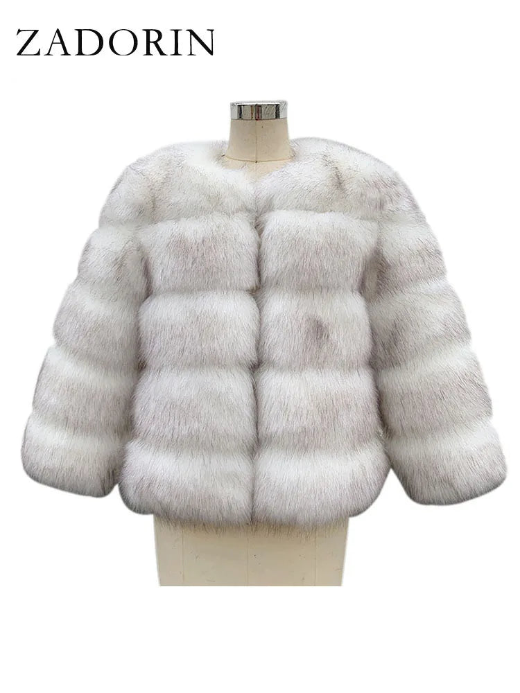 ZADORIN High Quality Faux Fox Fur Coat Women Luxury Fluffy Warm 3/4 Sleeve Fur Jacket for Women Winter Short Mink Coat Outerwear