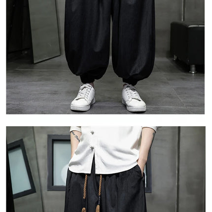 Pantaloni a gamba larga da uomo Pantaloni larghi in vita elastica da uomo Streetwear Stili giapponesi Pantaloni casual Pantaloni lunghi oversize vintage solidi