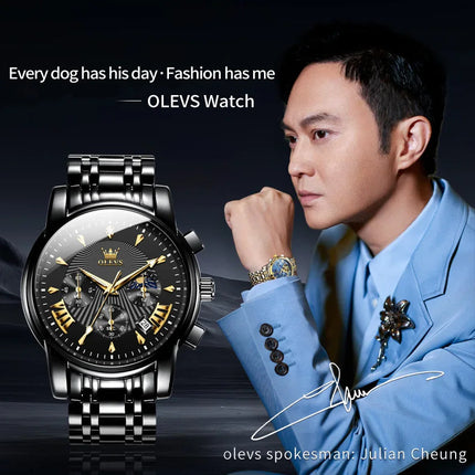 OLEVS Orologi al quarzo da uomo Orologi di marca in acciaio inossidabile Orologio sportivo impermeabile per uomo Cronografo con fasi lunari platinumshop
