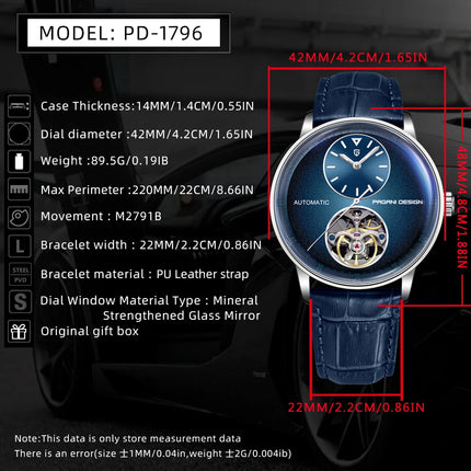 PAGANI DESIGN Nuovo Orologio Meccanico Automatico da Uomo 42MM, Impermeabile 100M, in Acciaio Inossidabile