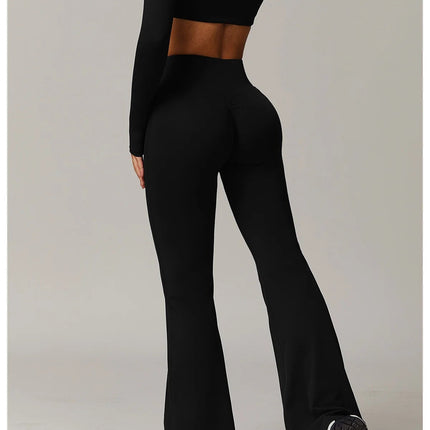 High Waist Wide Leg Pants Leggings Women Tights Fitness Bell-bottoms Yoga Elastic Leggings Push Up Gym Workout Flared Pants PlatiNum