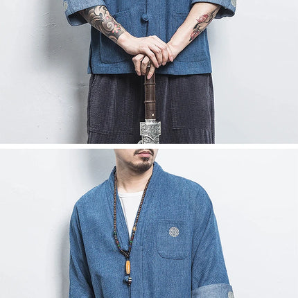 Camicia stile giapponese Kimono Haori Samurai Vestaglie Abito Cinese Hanfu Cardigan Giacche Retro Top Moda Cappotti di jeans Camicetta casual