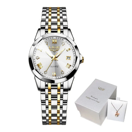 LIGE Elegante Orologio da Polso da Donna Ultrasottile in Stile Nordico Semplice con Movimento al Quarzo, Bracciale in Acciaio Inossidabile alla Moda platinumshop