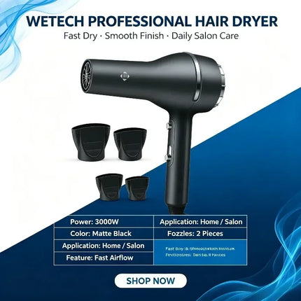 Constant Temperature Blow Dryer 3000W Professional Type With Dual Nozzles For Salon Stable Healthy Hair Drying