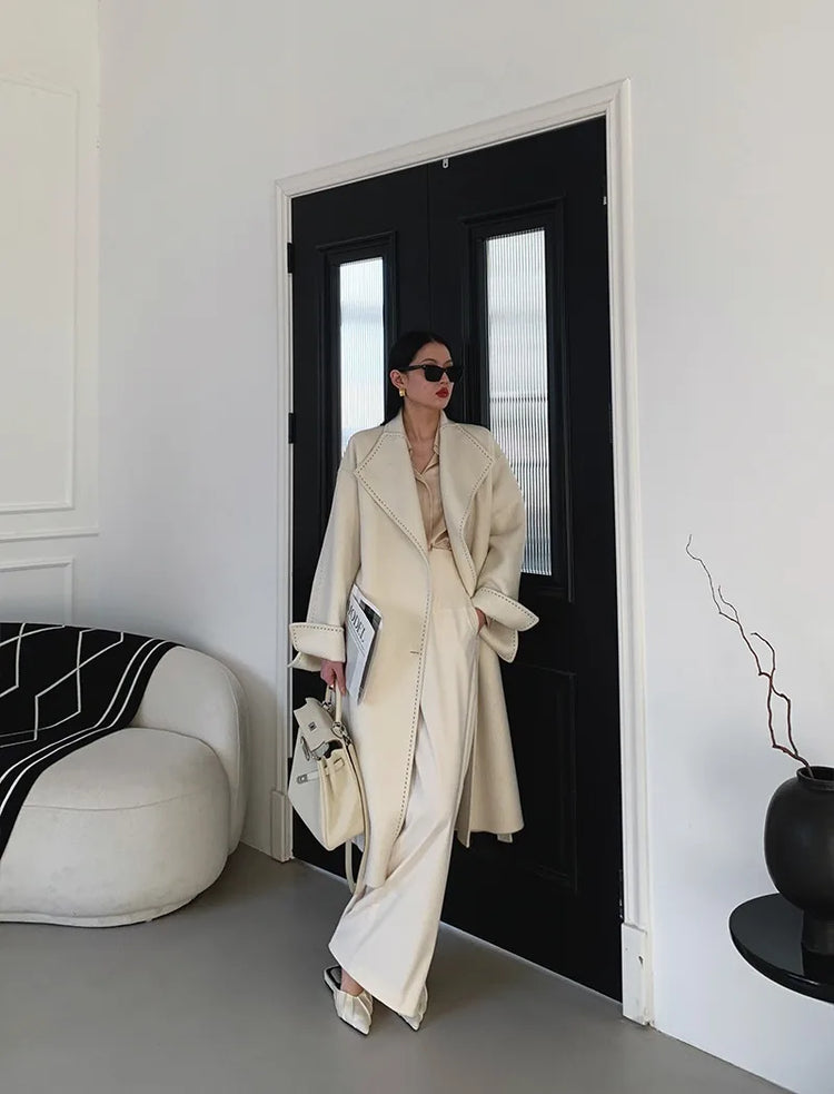 New Solid Korean Style Women Wool Coat Arch Needle Large Neck Versatile Fashion Texture Double Sided Trench Coats Female Winter