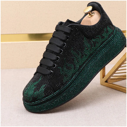 Luxury Designer Men's Rhinestone Thick Bottom Everyday All Match Shoes Causal Flats Loafers Ms Moccasins Sports Walking Sneakers