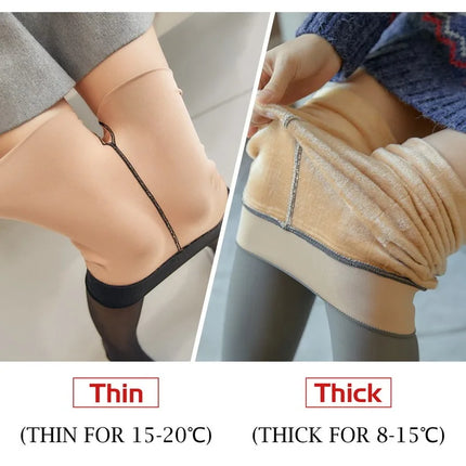 Leggings Termici in Pile Sexy Trasparenti Senza Cuciture a Vita Alta per Donna Calze Elastiche Calde Invernali