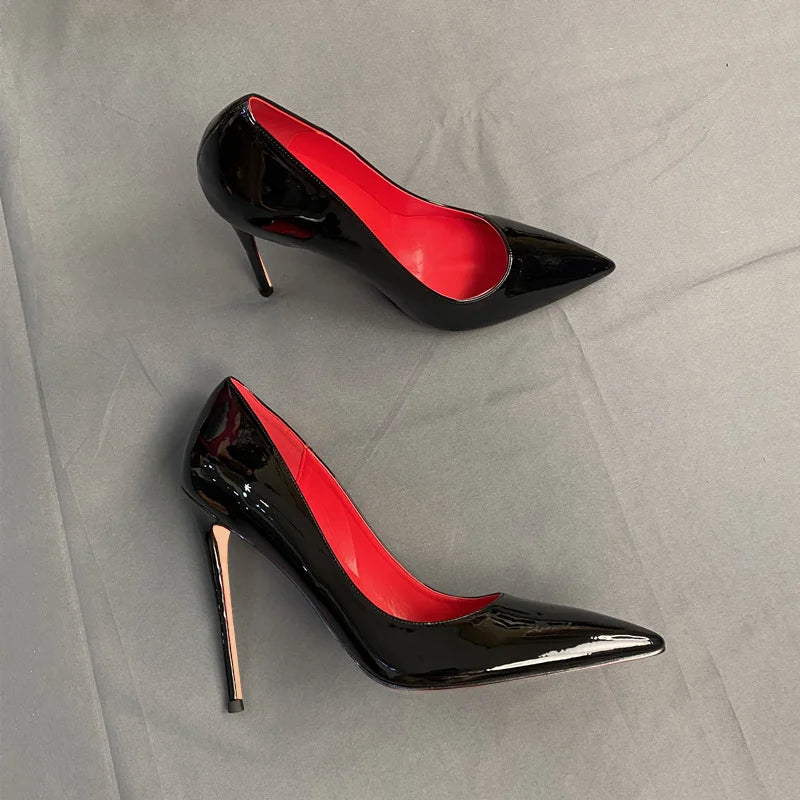 Classic Black Red High Heels Shoes Woman Pumps 12cm Tacones Pointed Toe Stilettos Sexy Deep Cleavage Wedding QKOU011 ROVICIYA