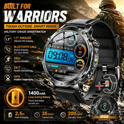 Military Grade Sapphire Smart Watch HeartRate SO2 BT5.3 Call Custom dial Smartwatch for Men Breathable Band Sports watch 1400mAh
