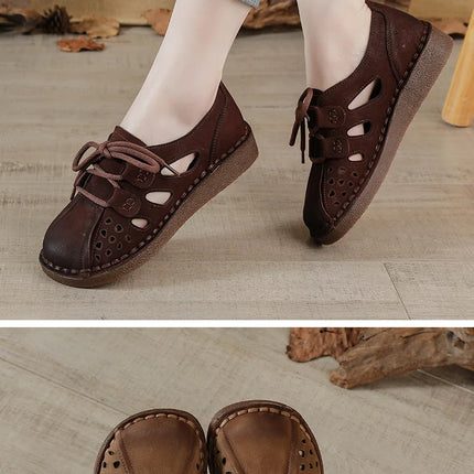 Women's Leather Slip-on Sandals 2026 New Style, Women's Thick Sole Sandals, Retro Mom Style Shoes with Holes, Women's Luxury Sandals