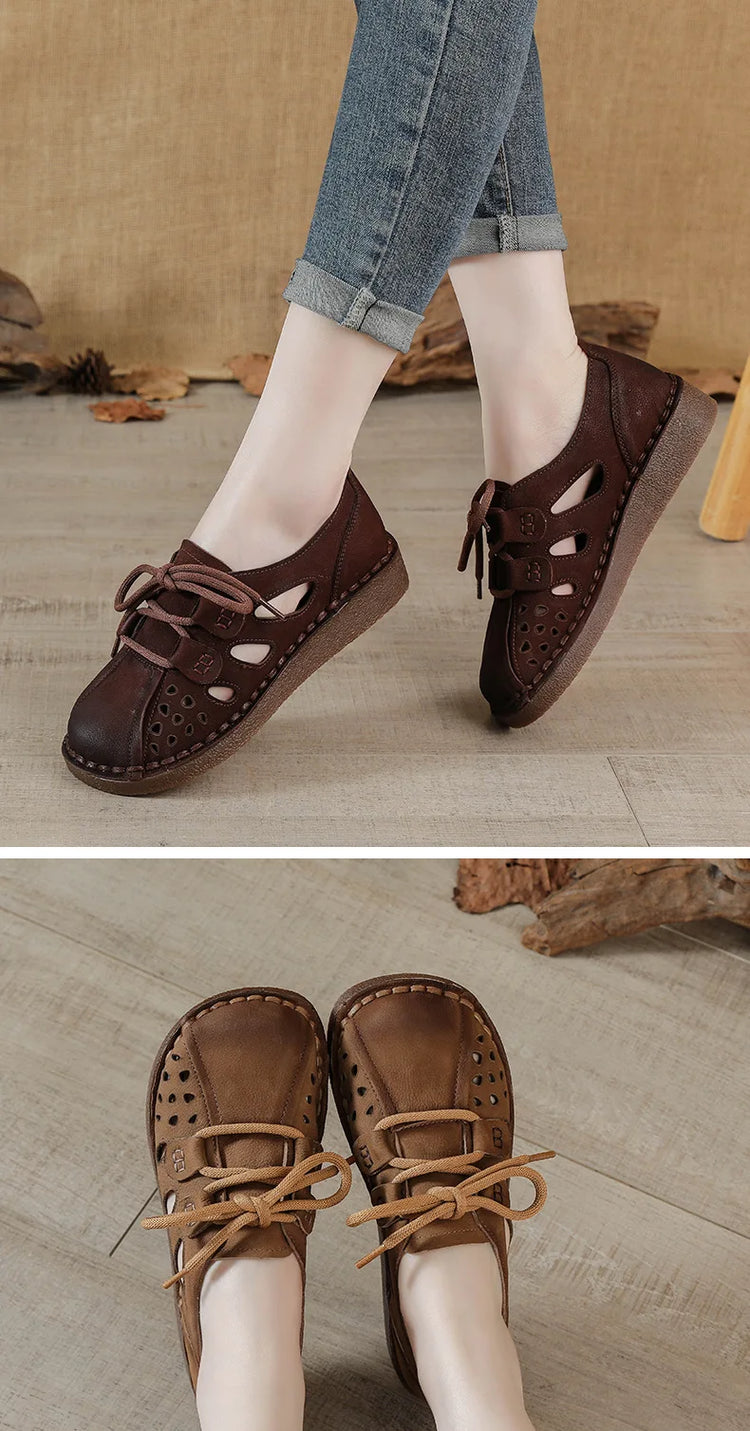 Sandali Slip-on in Pelle da Donna 2026 Nuovo Stile, Sandali con Suola Spessa da Donna, Scarpe Retrò Stile Mamma con Fori, Sandali di Lusso da Donna